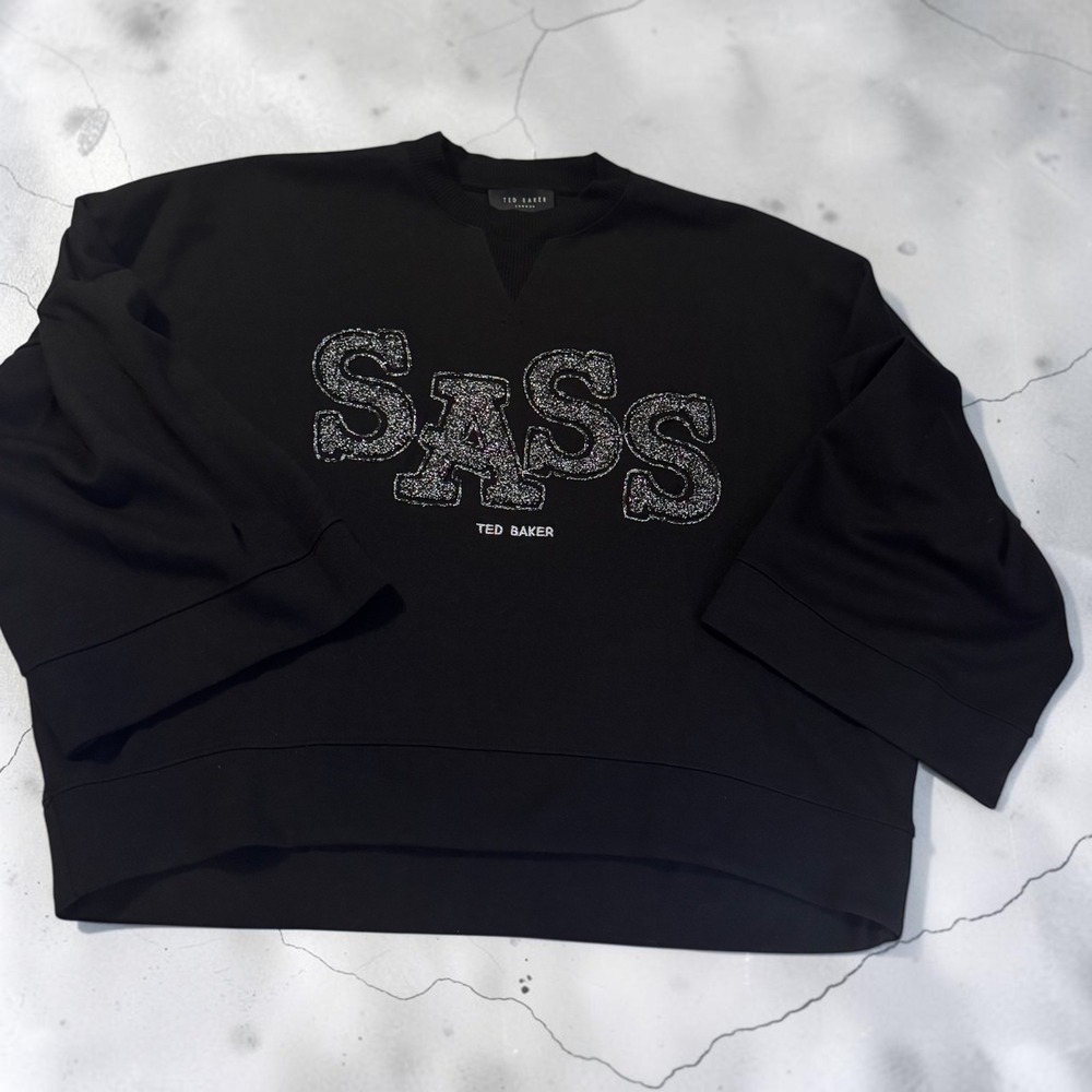 Ted Baker London SASS Embellished Sweatshirt Black Silver Oversized Cropped